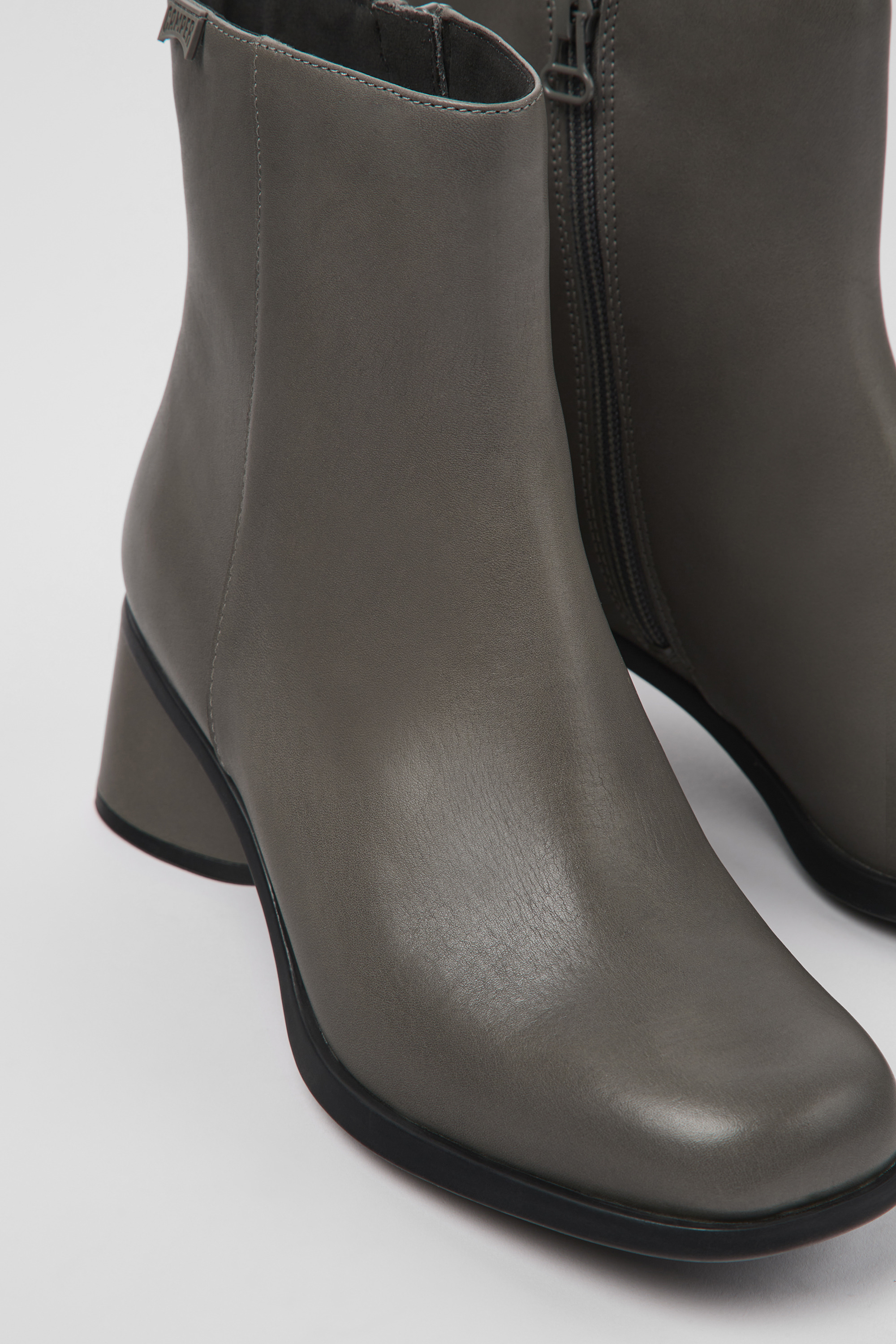 Kiara - Gray leather and recycled PET boots for women