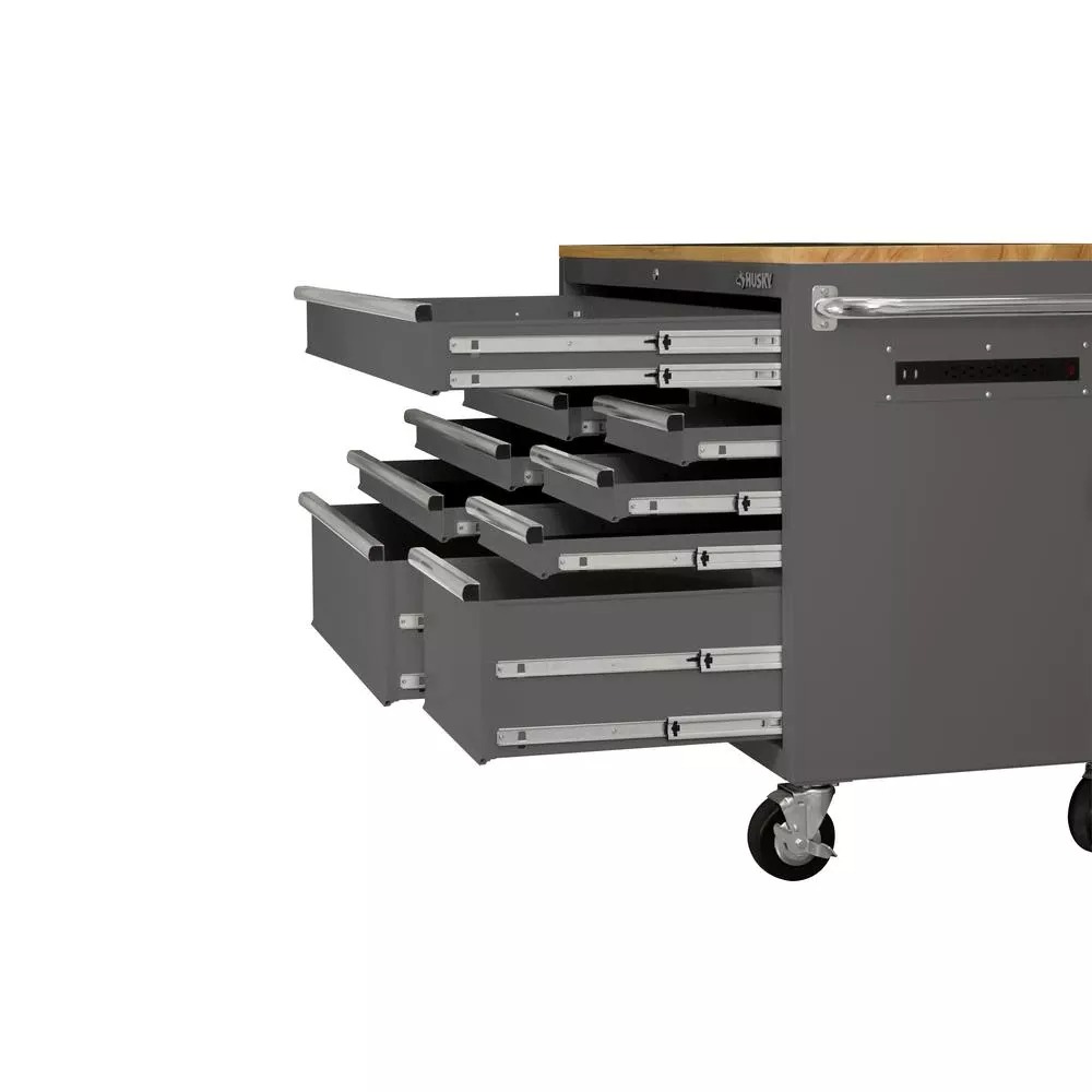 52 IN. 9-DRAWER MOBILE WORKBENCH IN GLOSS GRAY