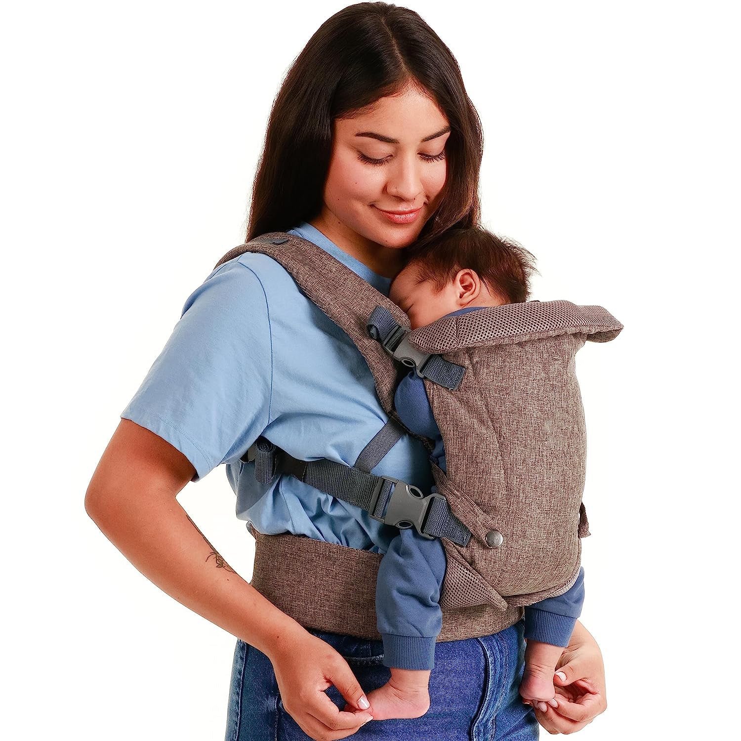 4 in 1 Baby Carrier for Newborn to Toddler - All Position Baby Chest Carrier - Front and Back Baby Carriers - Includes 2 in 1 Bandana Bib - 8-30lb Baby Carrier (Grey Mesh)