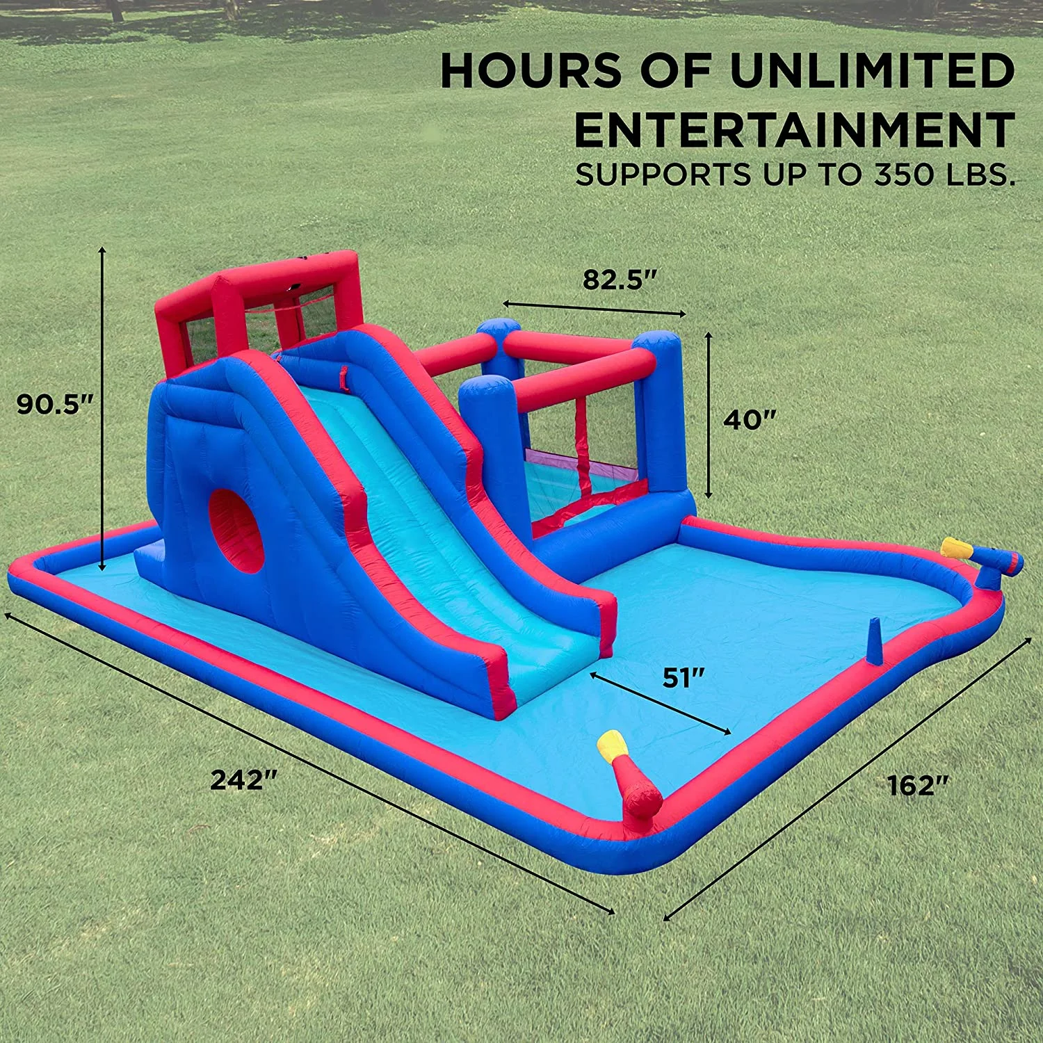 Deluxe Inflatable Water Slide Park - Durable nylon bouncy castle for outdoor fun - Climbing wall, slide, bouncy castle and paddling pool - Easy to set up and inflate with included air pump and carry bag
