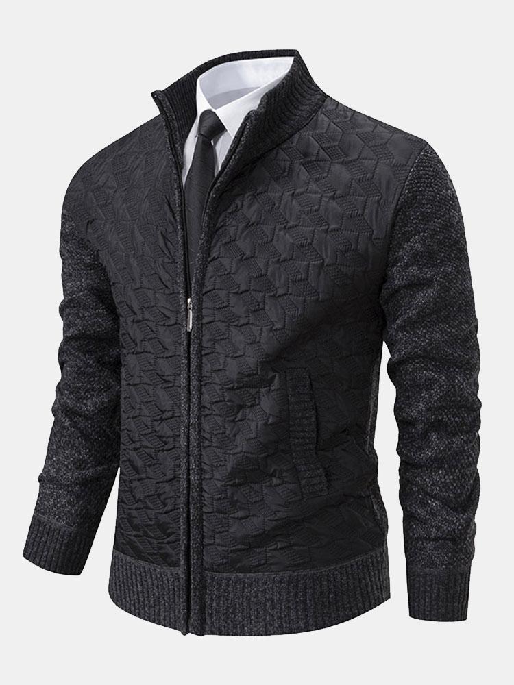 Quilted Jacquard Zip Up Sweater